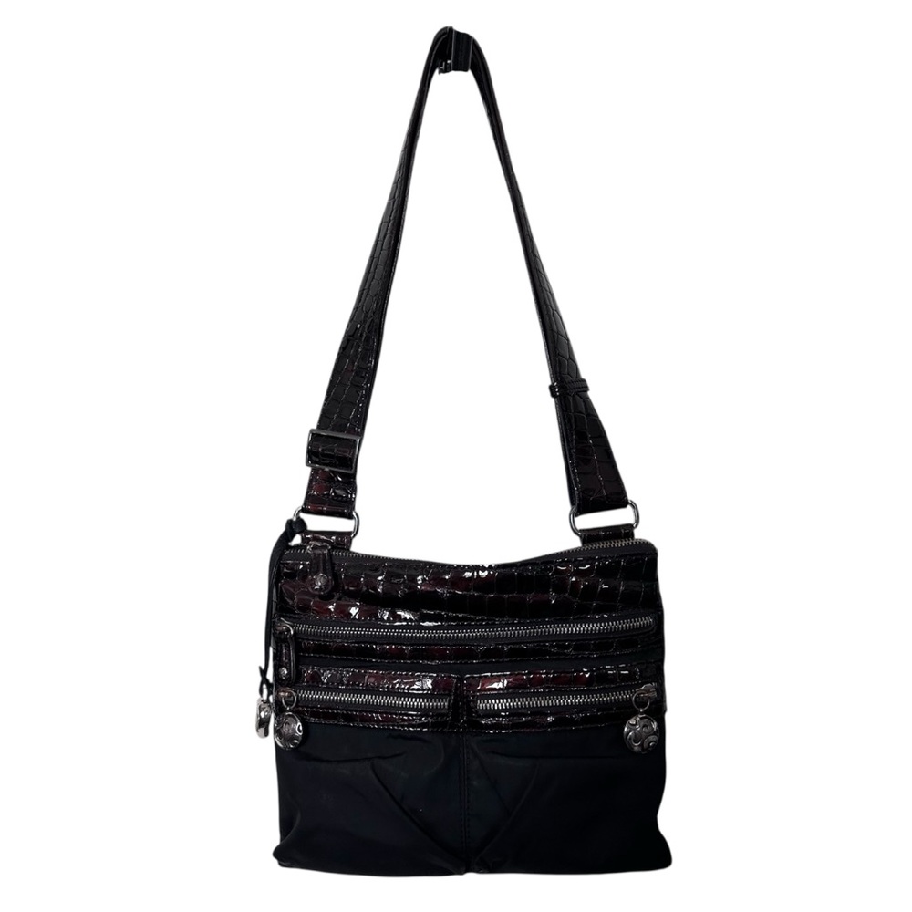 Brighton Go Go Messenger Slim Nylon Shoulder Bag with Croc Accents